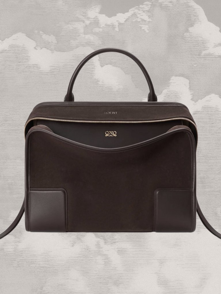 Loewe Amazona Large 180 Bag Suede Dark Chestnut Brown Satchel Crossbody Shoulder